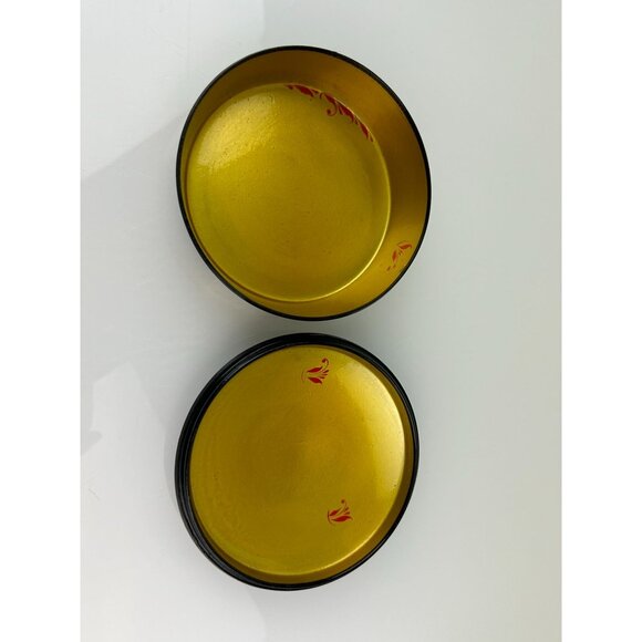 Russian Black Lacquer Round Powder Trinket Box Gold Hand Painted Vanity VTG READ - Picture 12 of 16